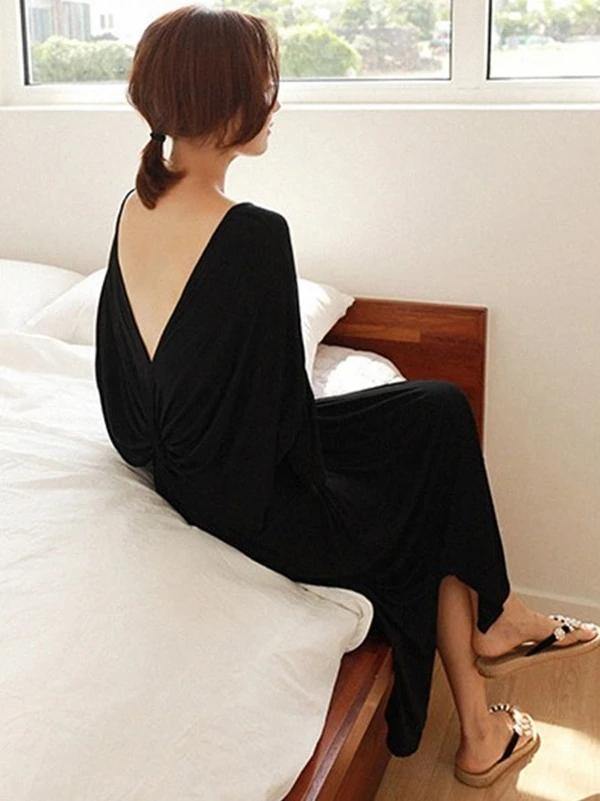 Women black cotton dresses o neck Cinched Kaftan summer Dresses - bagstylebliss