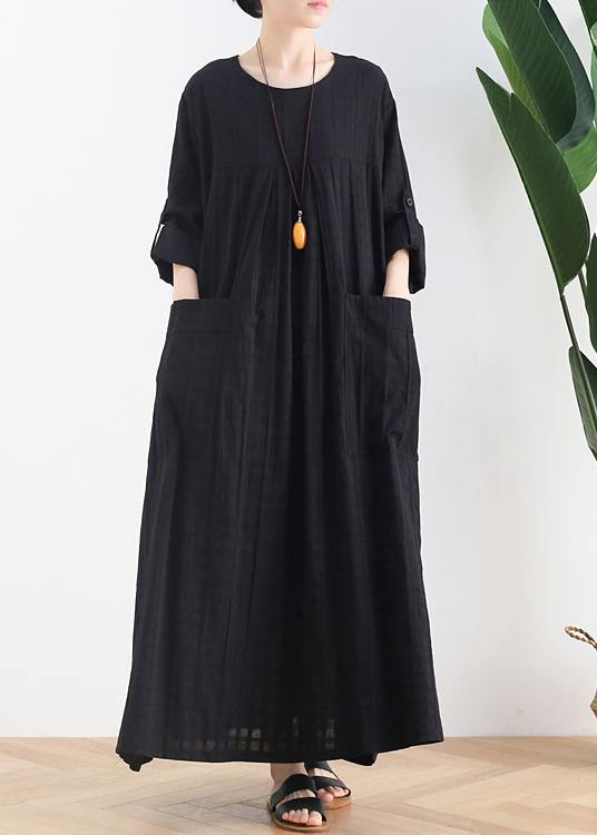 Women black cotton quilting dresses o neck Batwing Sleeve Maxi Dresses - bagstylebliss