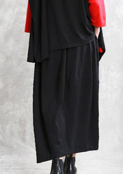 Women black cotton skirt elastic waist asymmetric skirt - bagstylebliss