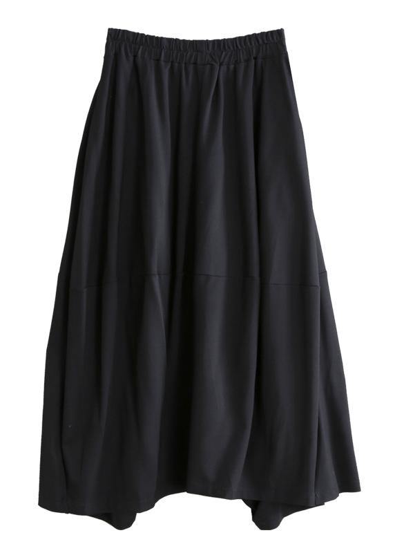 Women black cotton skirt elastic waist asymmetric skirt - bagstylebliss