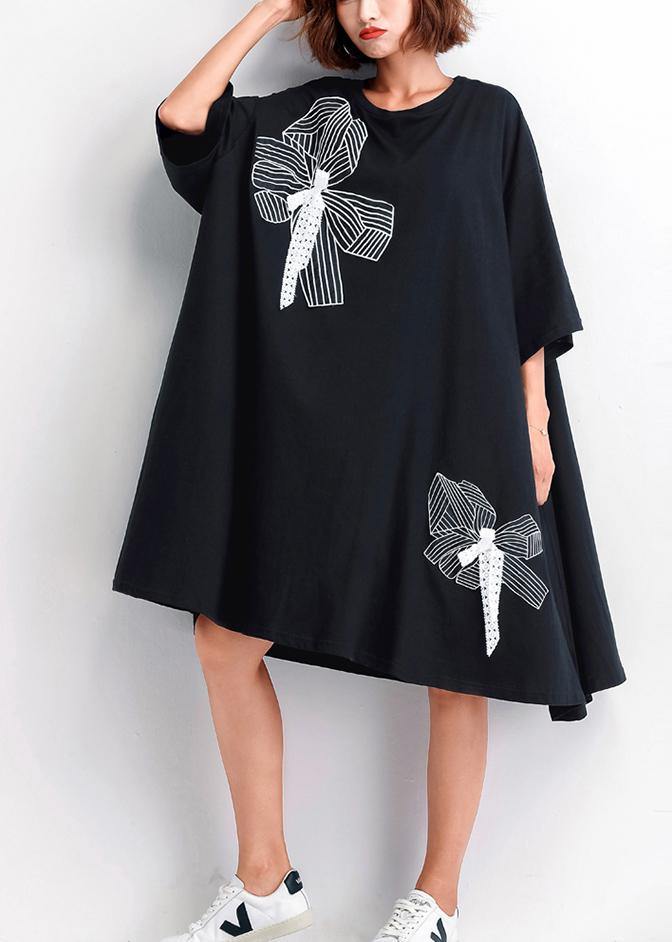 Women black embroidery Cotton big hem shift summer Dresses - bagstylebliss