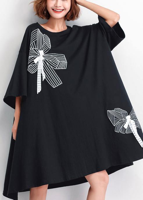 Women black embroidery Cotton big hem shift summer Dresses - bagstylebliss