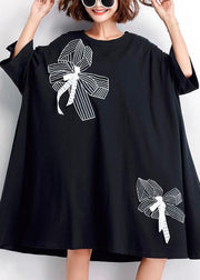 Women black embroidery Cotton big hem shift summer Dresses - bagstylebliss