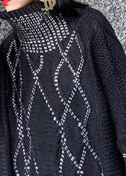 Women black knitted t shirt Sequined fashion high neck sweaters - bagstylebliss