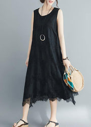 Women black laceclothes For Women o neck Kaftan summer sleeveless Dress - bagstylebliss