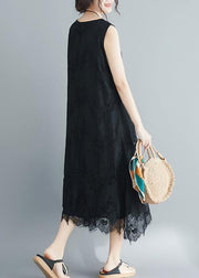 Women black laceclothes For Women o neck Kaftan summer sleeveless Dress - bagstylebliss