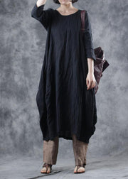 Women black linen dresses o neck Dresses fall Dresses - bagstylebliss