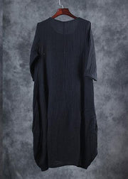 Women black linen dresses o neck Dresses fall Dresses - bagstylebliss