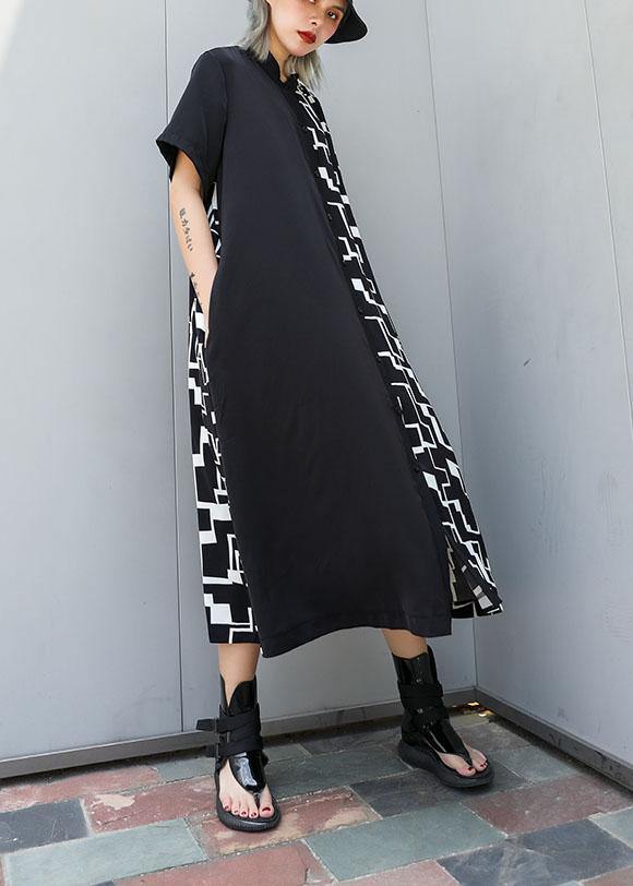 Women black patchwork cotton clothes For Women Square Collar A Line summer Dresses - bagstylebliss