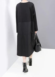 Women black patchwork cotton quilting dresses long sleeve Robe o neck Dresses - bagstylebliss