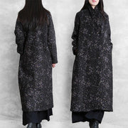 Women black print Plus Size clothes Inspiration pockets fall coat - bagstylebliss