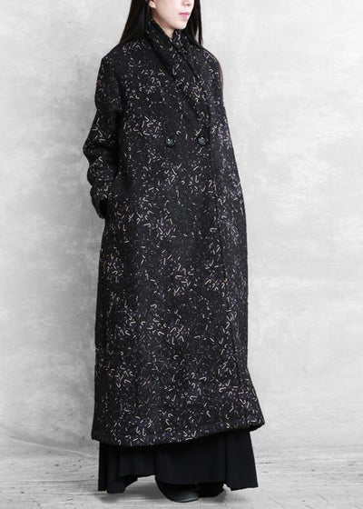 Women black print Plus Size tunic coat Fashion Ideas Notched pockets coat - bagstylebliss