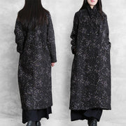 Women black print Plus Size tunic coat Fashion Ideas Notched pockets coat - bagstylebliss