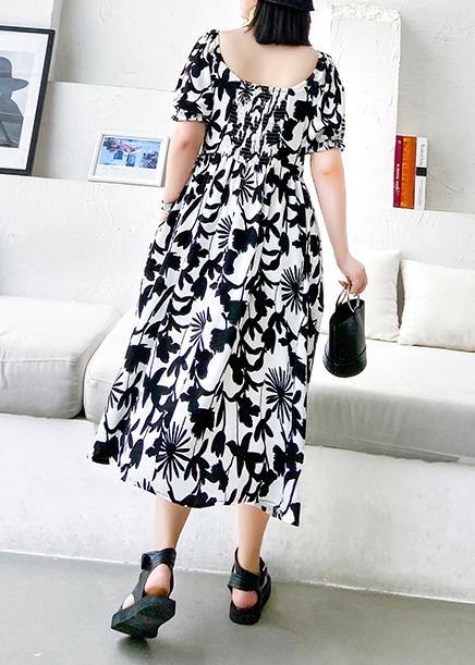 Women black print dresses v neck Cinched A Line Dress - bagstylebliss