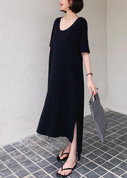 Women black quilting clothes o neck low high design Maxi Dresses - bagstylebliss