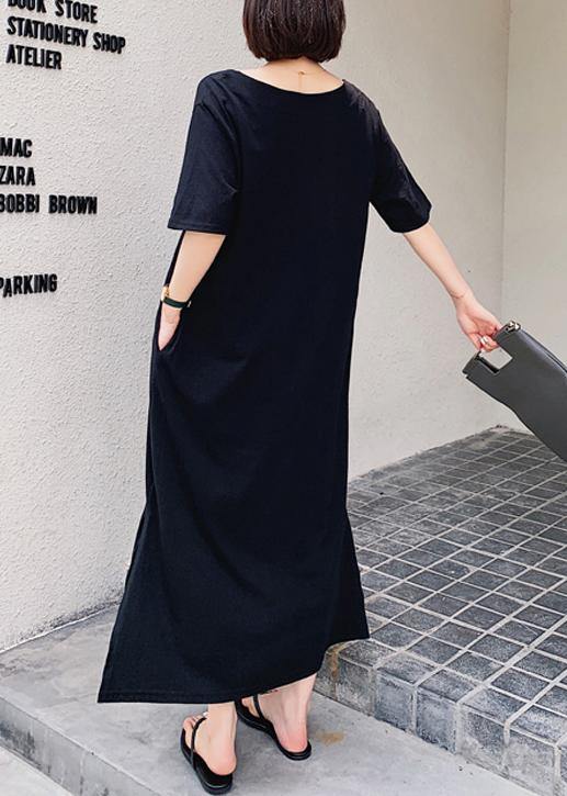 Women black quilting clothes o neck low high design Maxi Dresses - bagstylebliss