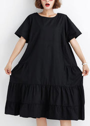 Women black ruffles cotton Wardrobes short sleeve cotton Dresses - bagstylebliss