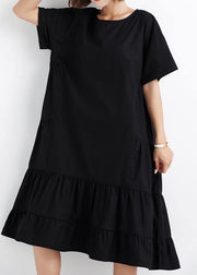 Women black ruffles cotton Wardrobes short sleeve cotton Dresses - bagstylebliss