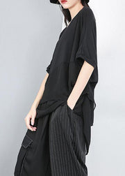 Women black shirts women Fine Cotton Chiffon Spliced Solid Irregular Blouse - bagstylebliss