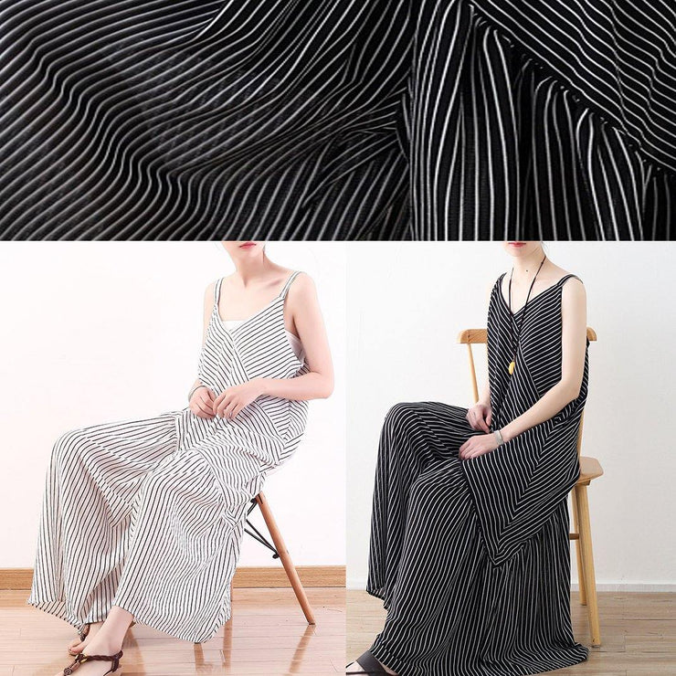 Women black striped chiffon clothes Boho Outfits Spaghetti Strap asymmetric Robe Summer Dresses - bagstylebliss