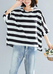 Women black striped chiffon dresses Fashion Sleeve Batwing Sleeve Art Summer tops - bagstylebliss