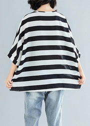 Women black striped chiffon dresses Fashion Sleeve Batwing Sleeve Art Summer tops - bagstylebliss