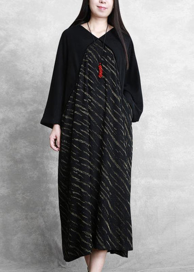 Women black striped clothes Women v neck Batwing Sleeve Plus Size Dresses - bagstylebliss