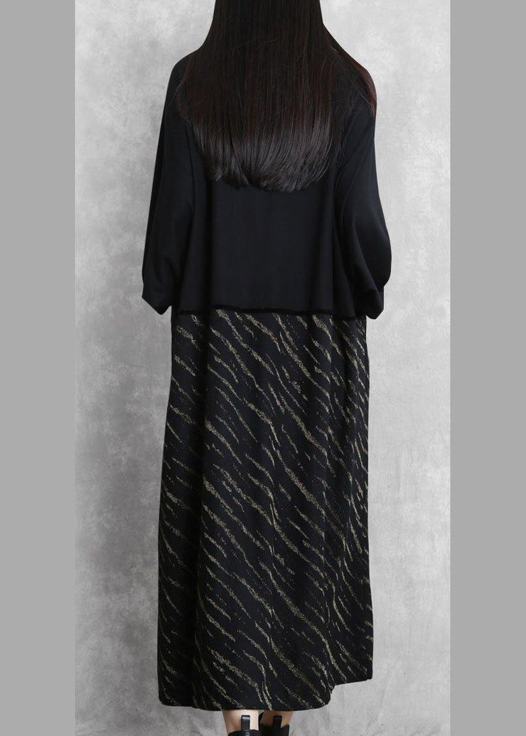 Women black striped clothes Women v neck Batwing Sleeve Plus Size Dresses - bagstylebliss