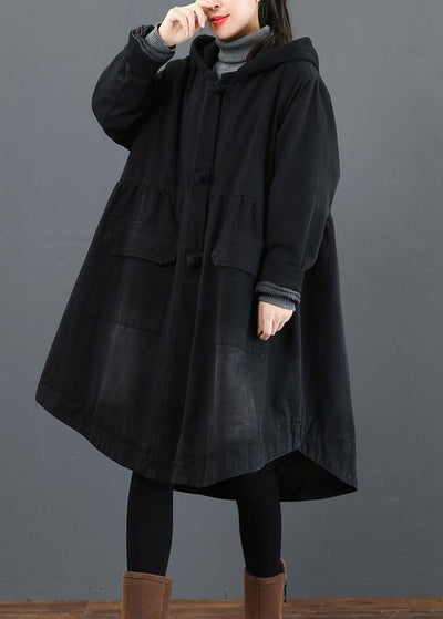 Women black  clothes Fashion Ideas hooded large hem coat - bagstylebliss