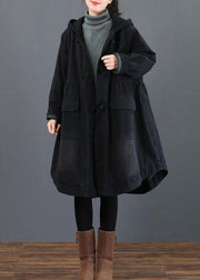 Women black  clothes Fashion Ideas hooded large hem coat - bagstylebliss