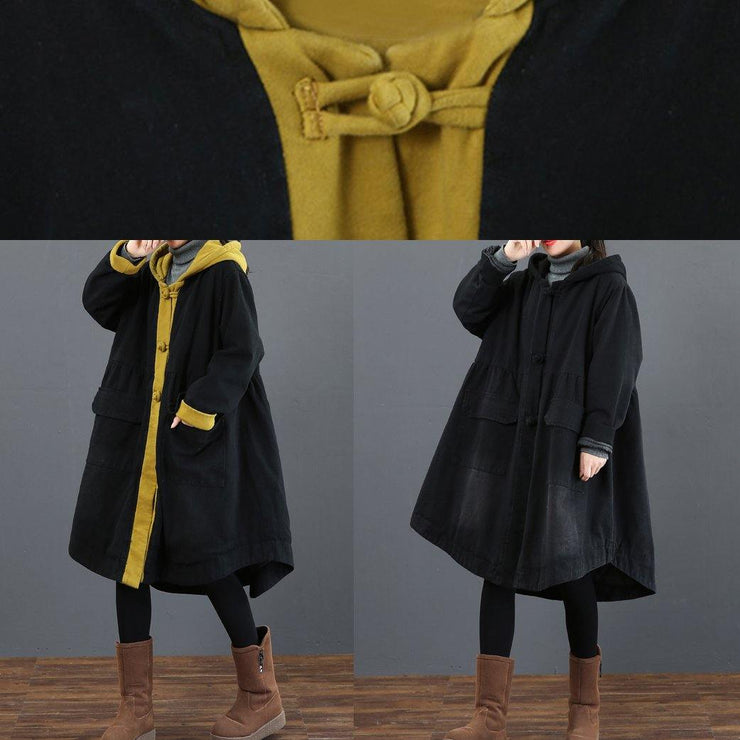 Women black  clothes Fashion Ideas hooded large hem coat - bagstylebliss