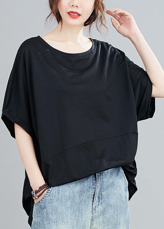 Women black top silhouette o neck Batwing Sleeve baggy shirts - bagstylebliss