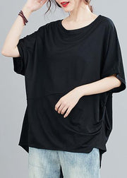 Women black top silhouette o neck Batwing Sleeve baggy shirts - bagstylebliss