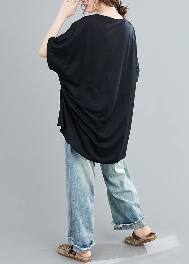 Women black top silhouette o neck Batwing Sleeve baggy shirts - bagstylebliss