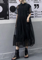 Women black tulle tunic top short sleeve Robe summer Dress - bagstylebliss