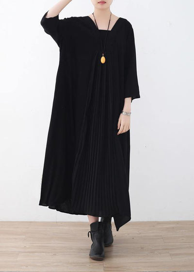 Women black v neck chiffon quilting dresses Cinched Maxi summer Dress - bagstylebliss