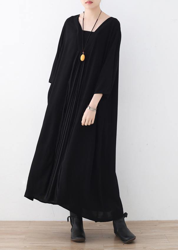 Women black v neck chiffon quilting dresses Cinched Maxi summer Dress - bagstylebliss