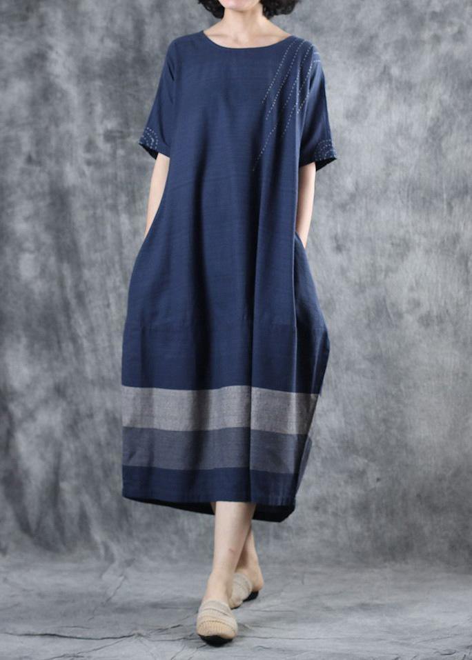 Women blue cotton clothes For Women patchwork long summer Dresses - bagstylebliss
