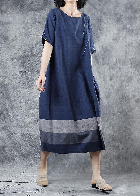 Women blue cotton clothes For Women patchwork long summer Dresses - bagstylebliss