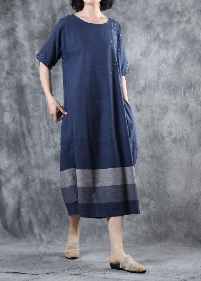 Women blue cotton clothes For Women patchwork long summer Dresses - bagstylebliss