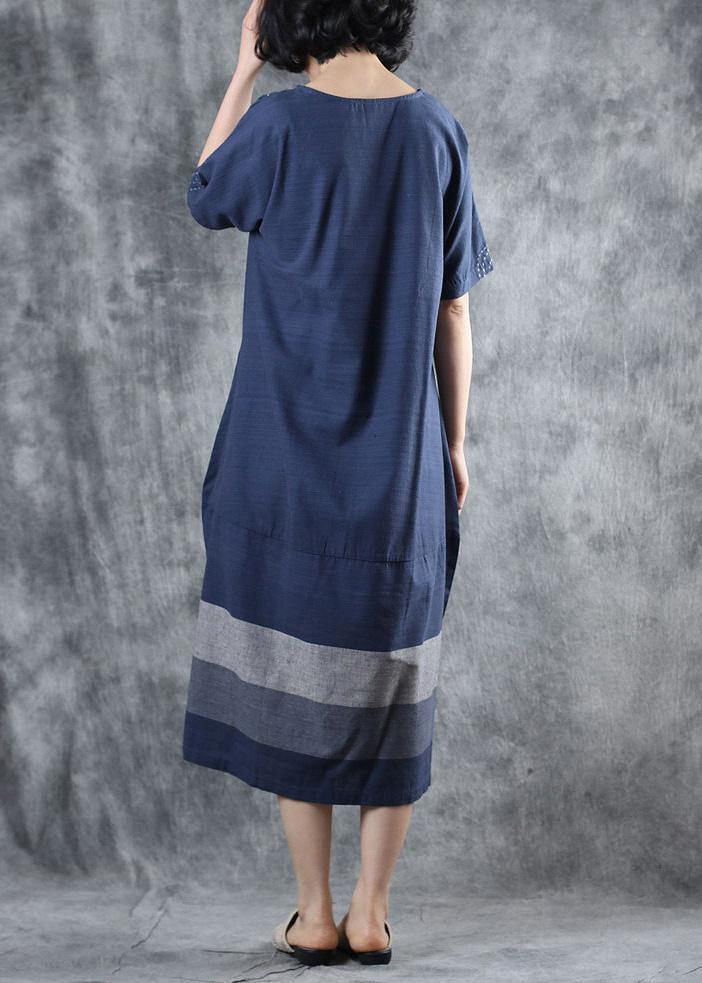 Women blue cotton clothes For Women patchwork long summer Dresses - bagstylebliss