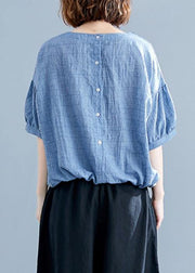 Women blue cotton tunics for women o neck drawstring Dresses blouses - bagstylebliss