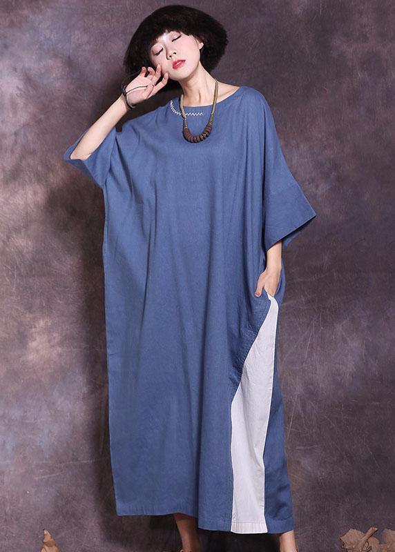 Women blue o neck cotton clothes half sleeve A Line summer Dresses - bagstylebliss