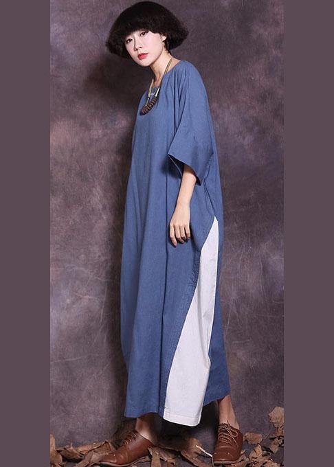 Women blue o neck cotton clothes half sleeve A Line summer Dresses - bagstylebliss