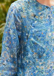 Women blue print linen Shirts o neck side open short summer Dresses - bagstylebliss