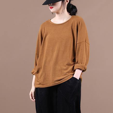 Women brown shirts o neck baggy cotton fall shirts - bagstylebliss