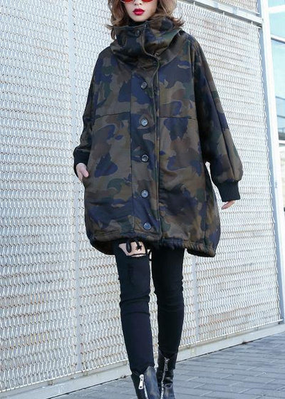 Women camouflage fine Coats Photography high neck Button Down fall coats - bagstylebliss