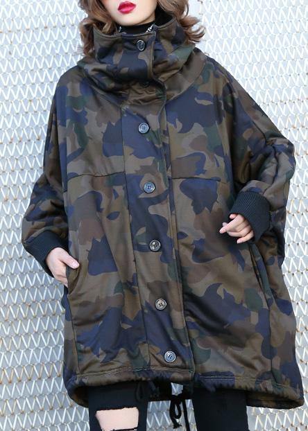Women camouflage fine Coats Photography high neck Button Down fall coats - bagstylebliss