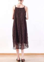 Women chocolate Lace tunic top stylish pattern sleeveless A Line summer Dresses - bagstylebliss