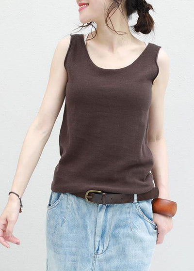 Women chocolate cotton Long Shirts sleeveless loose summer top - bagstylebliss